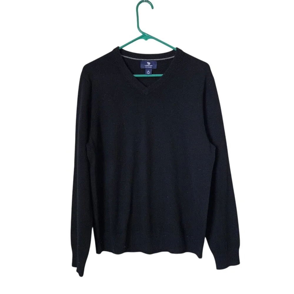 LANDS' END VINTAGE 100% cashmere v-neck sweater in black size M